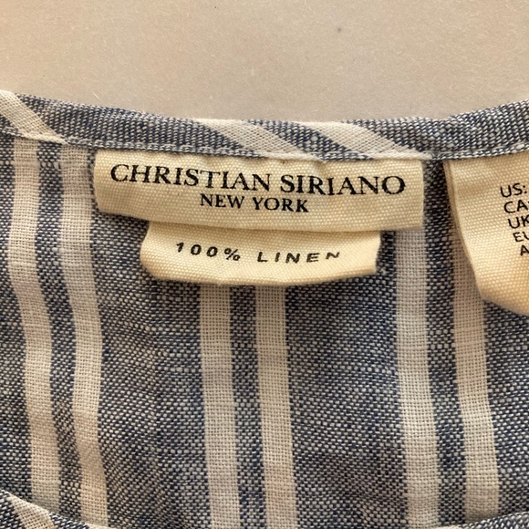 Christian Siriano Linen Shirt Womens Size M Striped Short Sleeve Boho Lagenlook - Picture 2 of 6